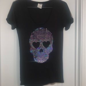 PINK skull head shirt size S
